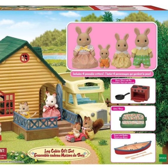 BRAND NEW sealed calico critters log cabin 17 pieces gift set includes 4 bunny - Picture 1 of 9